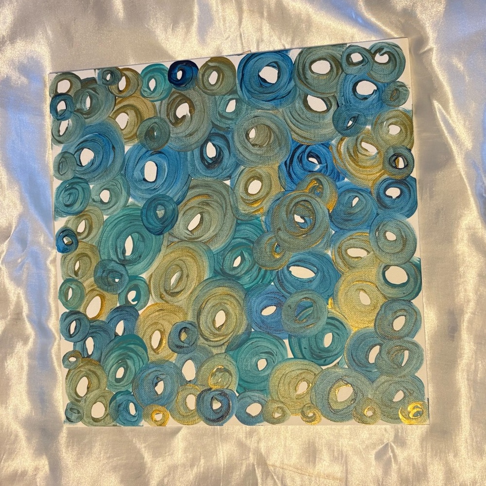 Abstract Blue and Green Circle Art (12 x 12 flat canvas)